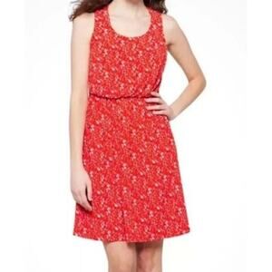 Kaileigh Womens Floral Print Scoop Neck Fit & Flare Dress Sleeveless Size S Red
